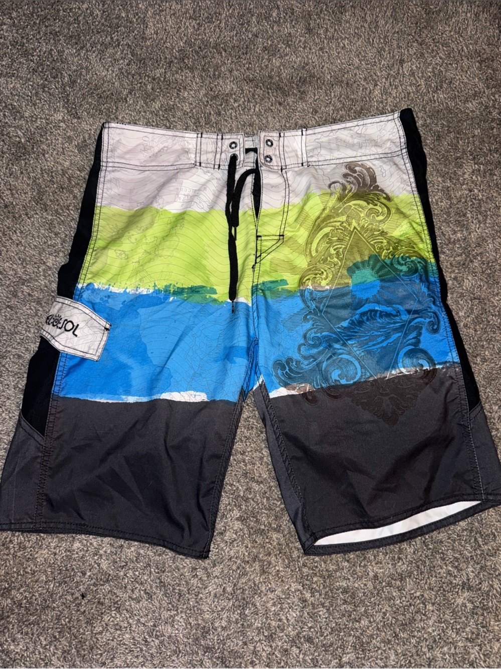 Men’s Del Sol Multicolor Stripe Board Shorts - Blue/Green/Black